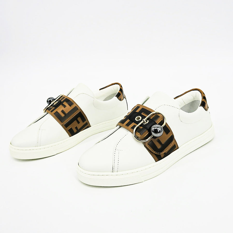 fendi pearland leather sneakers with ff strap