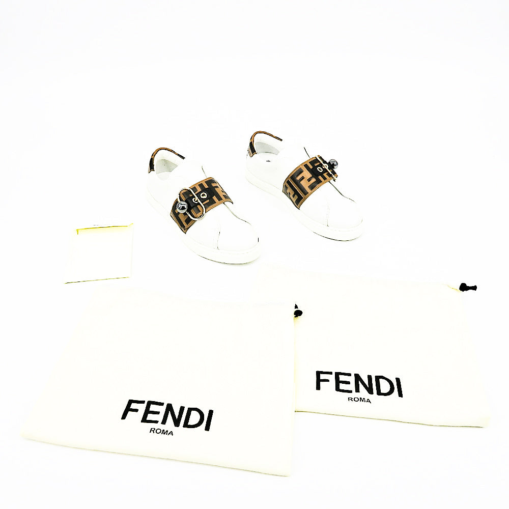 fendi pearland leather sneakers with ff strap