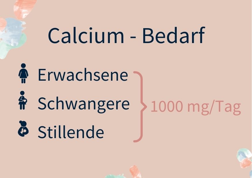 Calcium-Bedarf Erwachsene Schwangere und Stillende ca.1000 mg pro Tag vegane Schwangerschaft