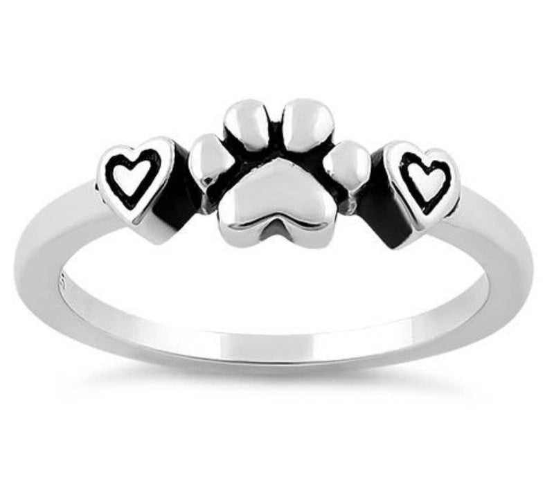 Hearts and Paw .925 Sterling Silver Ring – Captive Collars