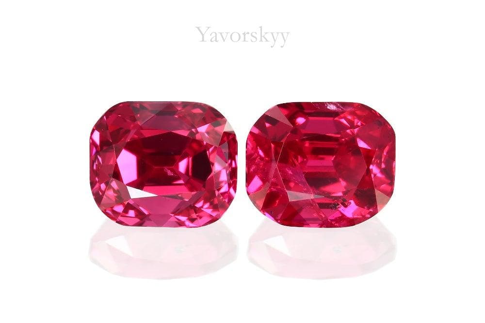 A matched pair of red spinel cushion 1.4 carats front view photo