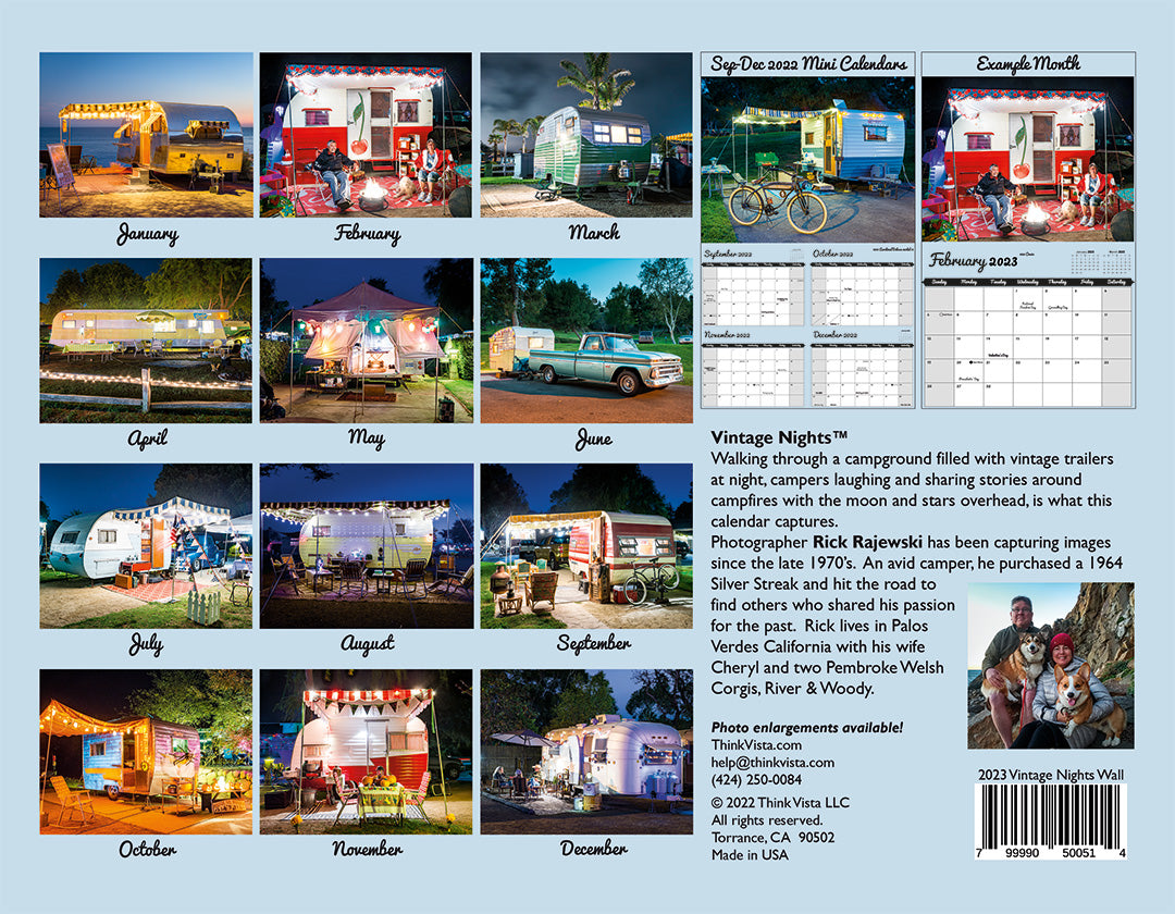 WALL CALENDAR "Vintage Nights 2023" Vintage Travel Trailers Think Vista