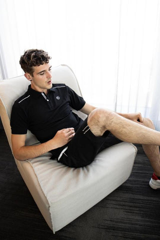 Black polo and Japanese blend shorts for men