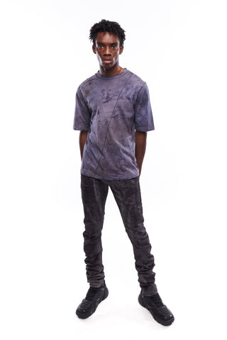 Chaos Scar Tee and Dark Color Stacked Jeans for Men