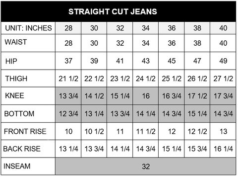 AKINGS straight-cut jeans size chart