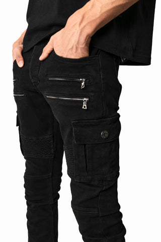 Black Biker Jeans for Men - Zipper Pants