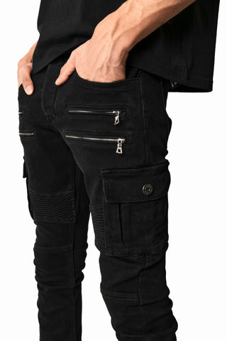 Black biker zipper jeans for men