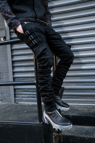 Black waxed jeans for men