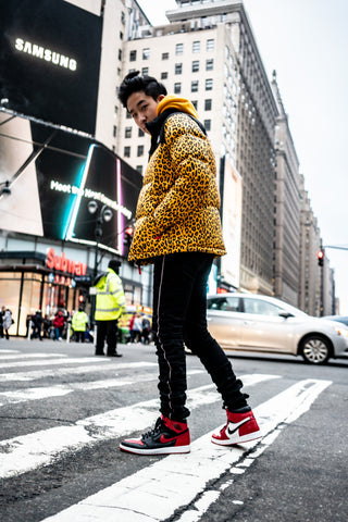 @richboy in THE NORTH FACE X SUPREME 2011 Leopard Nuptse Jacket Puffer Coat and Varick stacked jeans