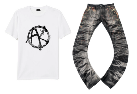 White Graphic Shirt and Splatter Jeans for Men