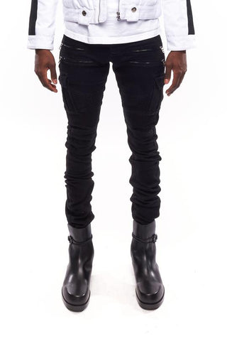 Skinny fit black zipper biker jeans for men