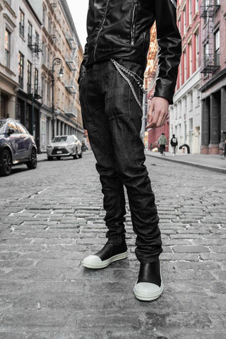 Skinny Fit Raw Denim Black Designer Stacked Jeans Men