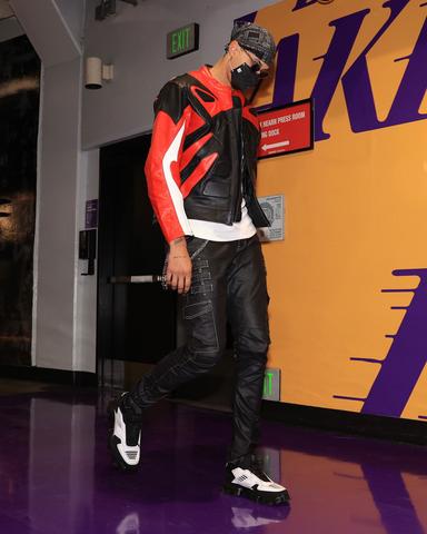 NBA Player Kyle Kuzma biker outfit men's waxed jeans
