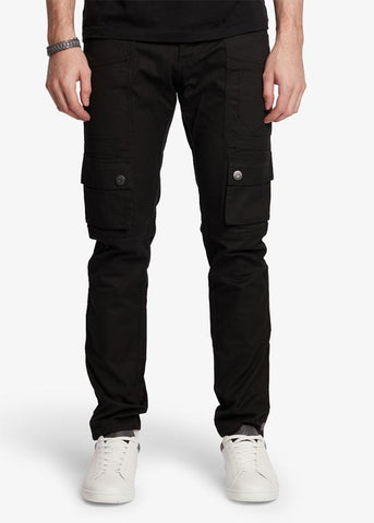 Black Relaxed Fit Nylon Cargo Snap Pants