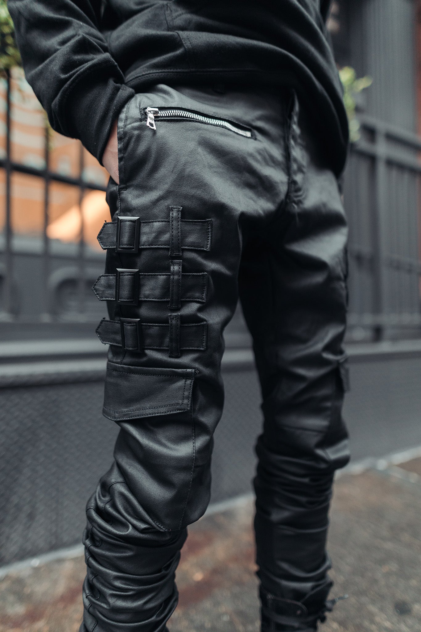 The Perfect Black Zipper Jeans - Biker Jeans Stacked Pants - AKINGS