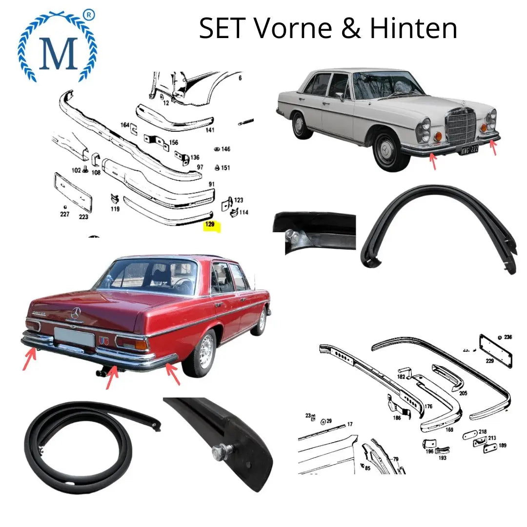 W108 W109 Bumper stootrubbers SET voor & achter NIEUW