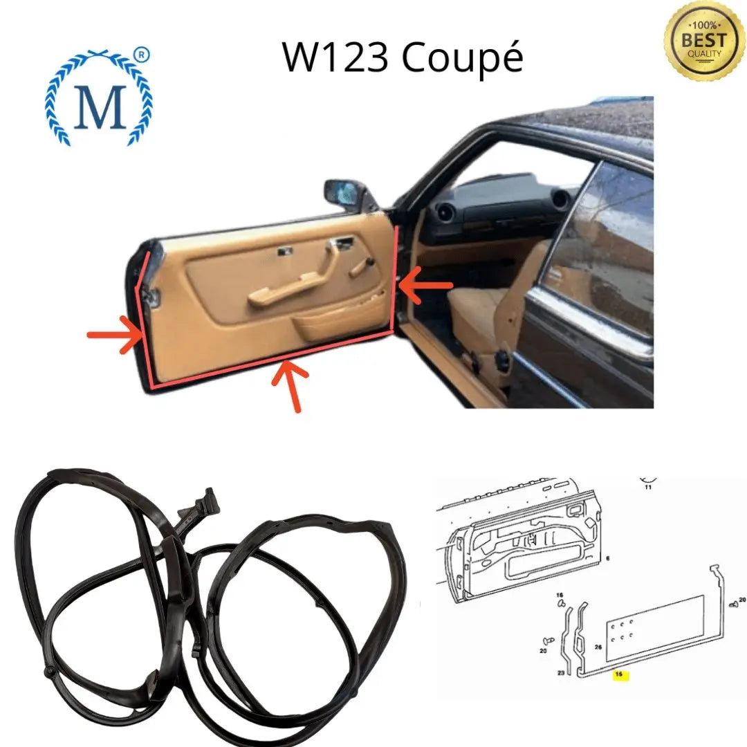 W123 Coupé deurrubbers afdichting frame set rechts & links nieuw