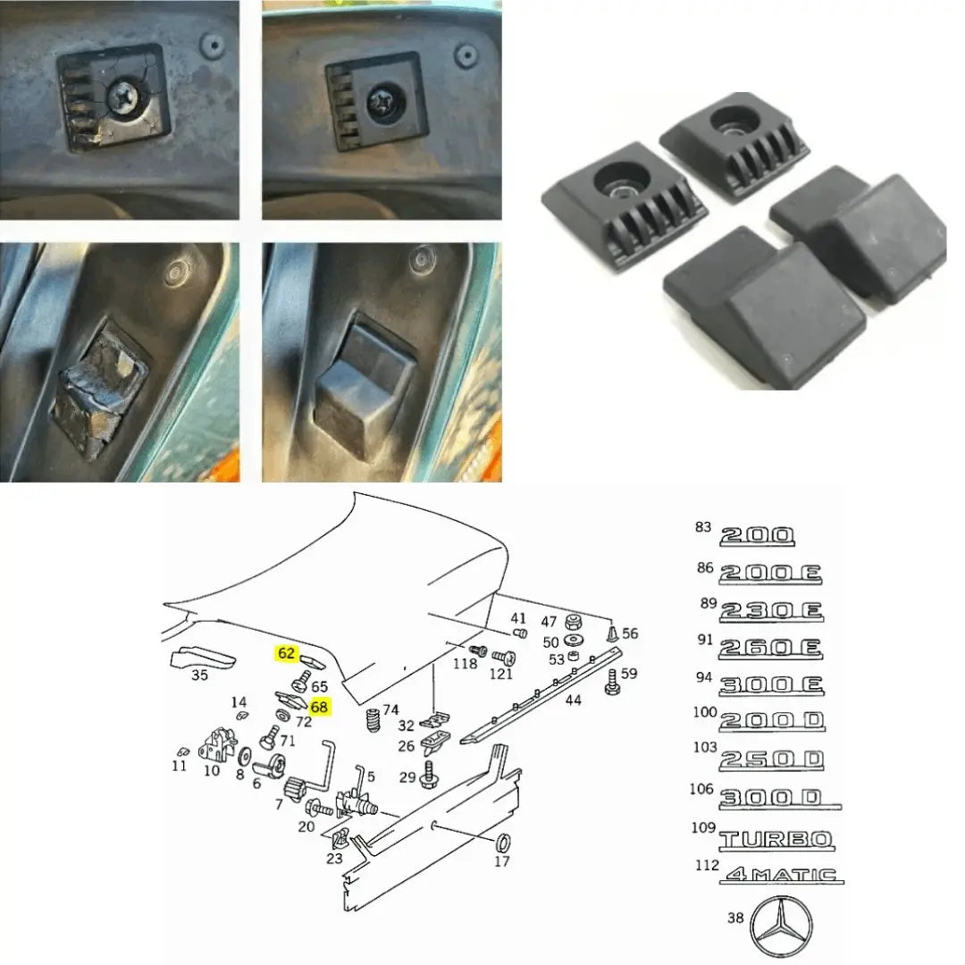 W124 tailgate stop SET four parts NEW