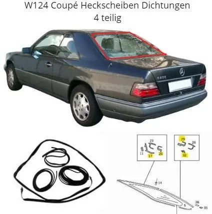 W124 C124 Coupé Abdichtungen Heckscheibe 4 teilig NEU