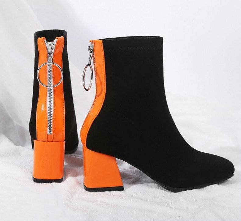 orange booties heels