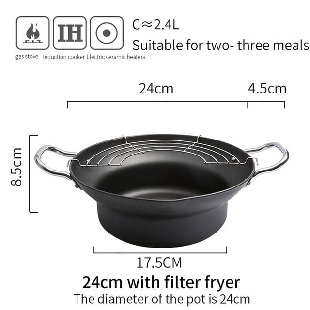 Japanese Tempura Fryer Pan Pot 20cm TM-9467 Iron Lid
