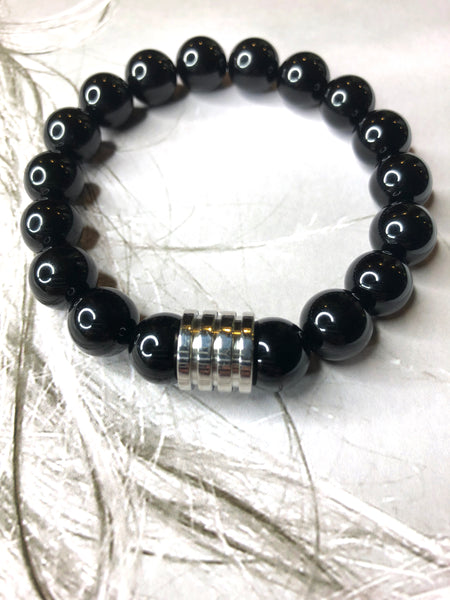 "EARTHY Natural Black Obsidian 10mm Beads, Luxury Men Bracelet