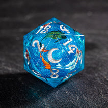 Aquamarine Koi Fish Liquid Core Resin Moon DnD D&D Dice Set Nav Image 1