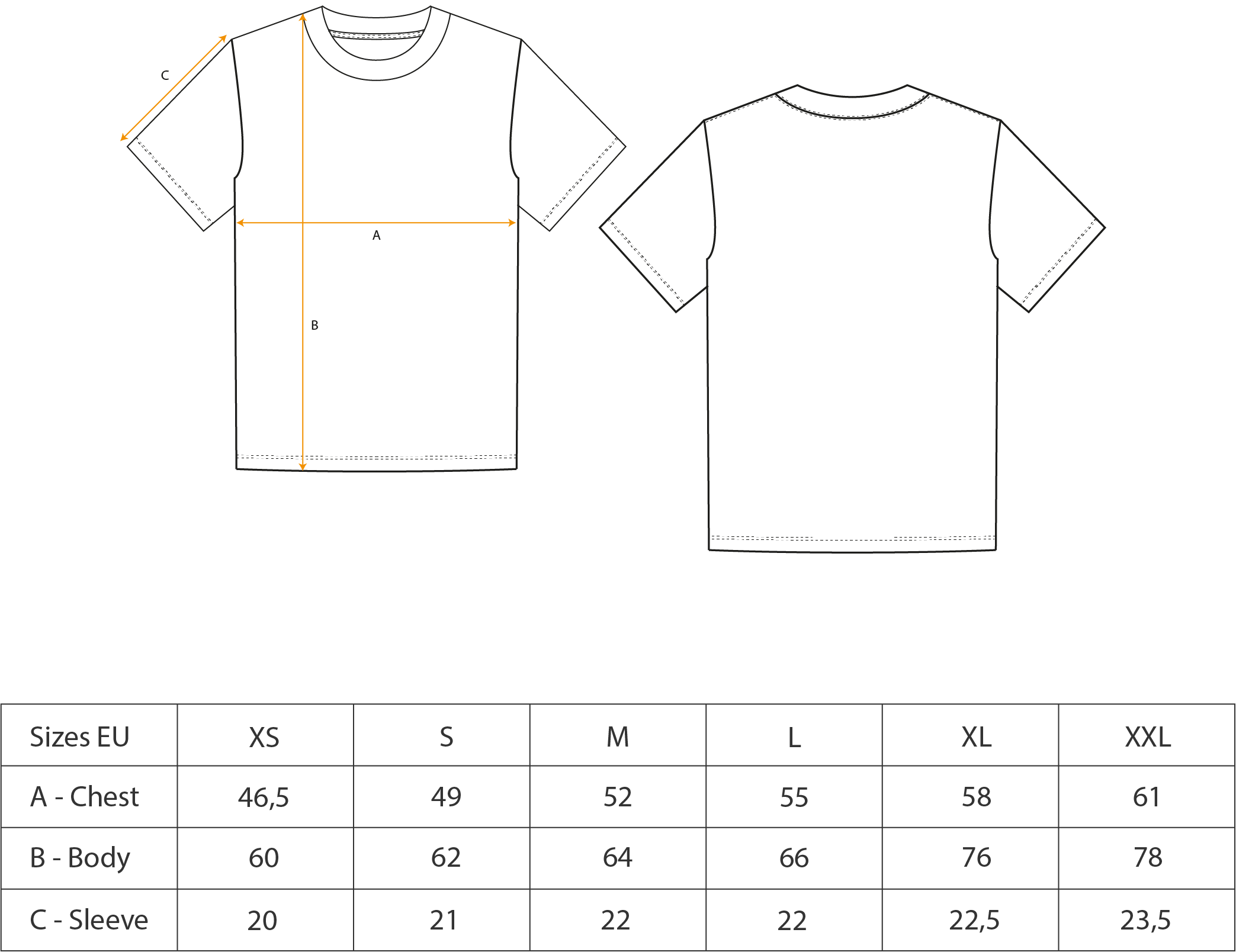 t shirt size chart