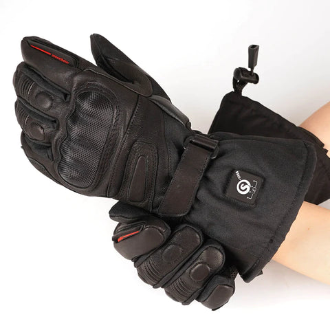 Gants de moto chauffants en cuir noir HEATRIDE™ avec batterie rechargeable et touch screen