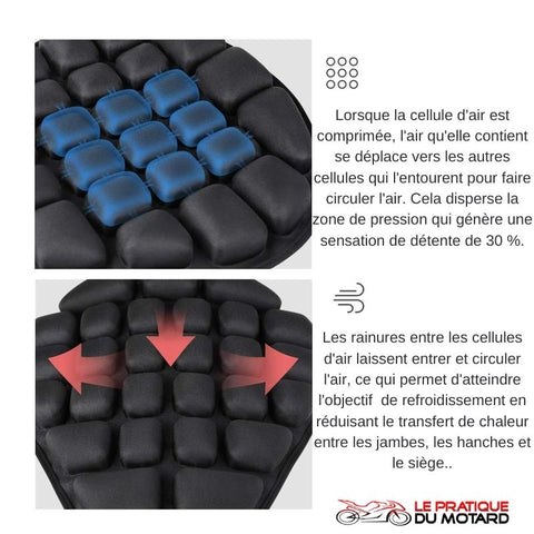 PLSUSJHAO Coussin de siège de moto en gel absorbant les chocs, réduit la  fatigue, confortable et doux en tissu rafraîchissant Accessoires Bleu Selle