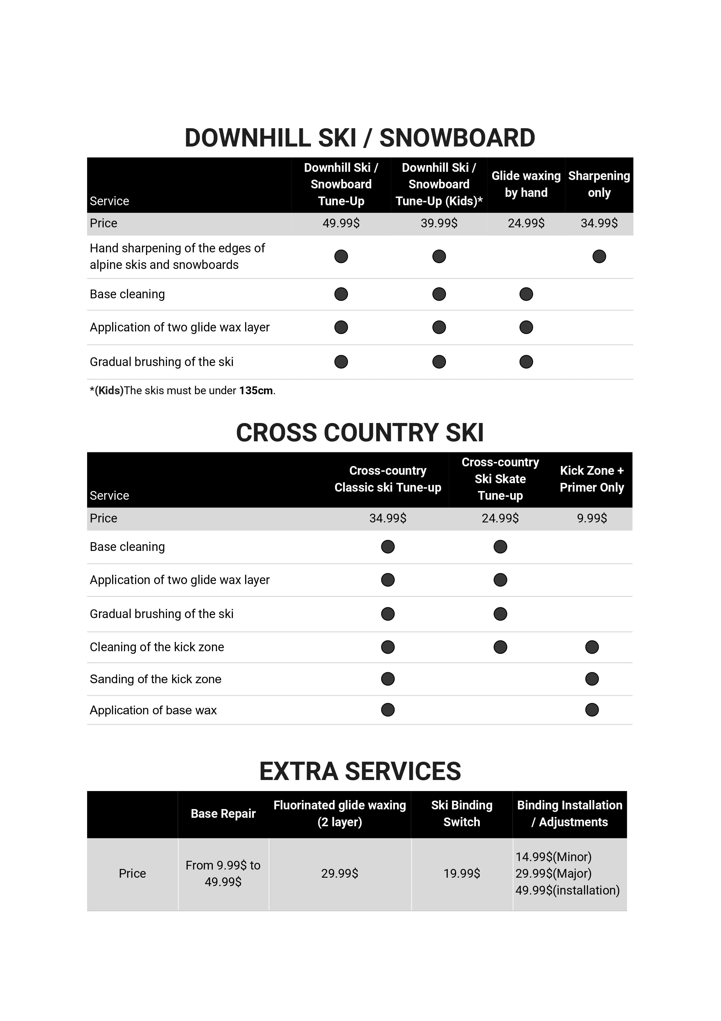 Ski tune up prices