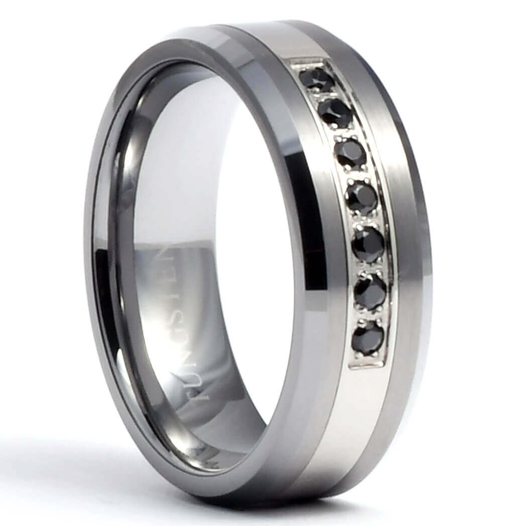 THE ARMIGER | Tungsten Ring With Meteorite & Black Ring | Saga Bands