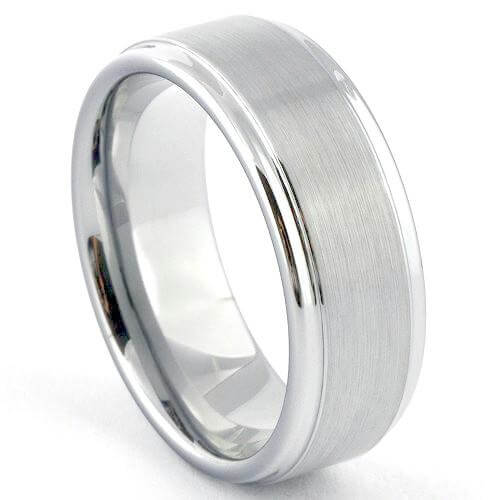 ARES Brushed White Tungsten Band Polished Step Edges