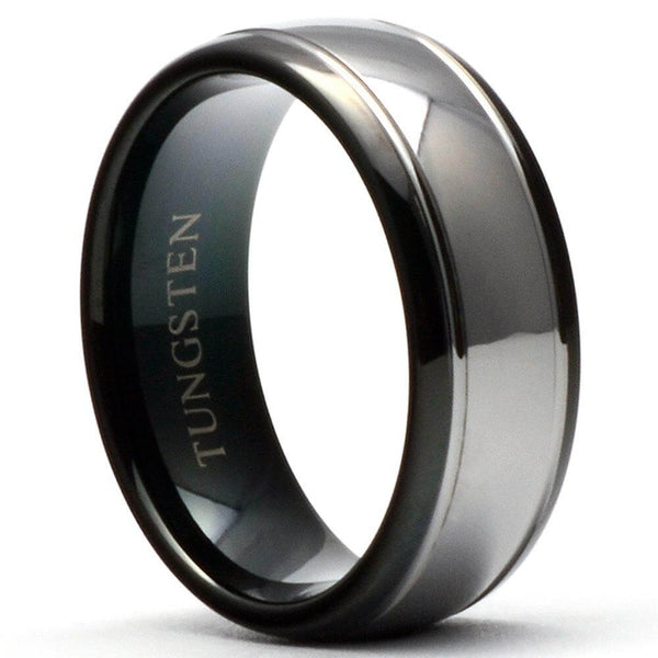 Ator Men’s Two Tone Black & Gun Metal Tungsten Wedding Band - 14 / 8mm / Black