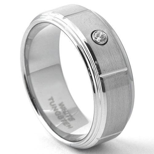 DRAGO Brushed Finish White Tungsten Wedding Ring | Gaboni Jewelers