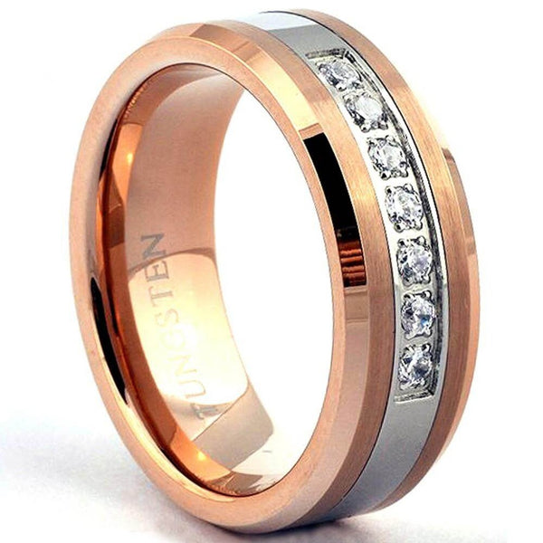 MBV - Men's Outer Trio Diamonds Wedding Band in Tungsten Rose Gold