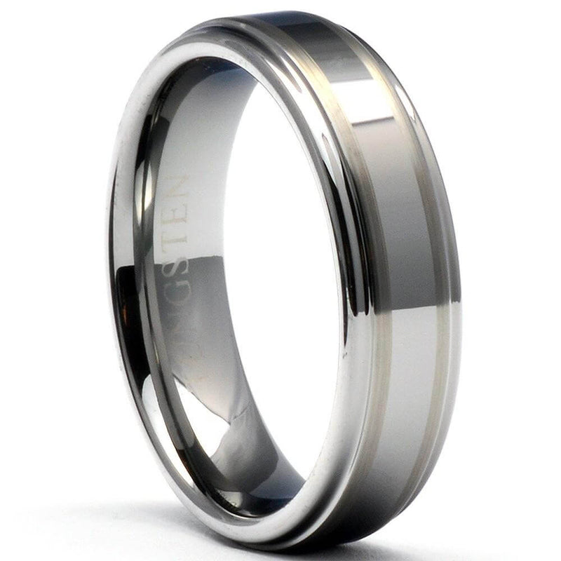WATAR 6mm Tungsten Carbide Wedding Band Two Stripes Shiny Steps ...