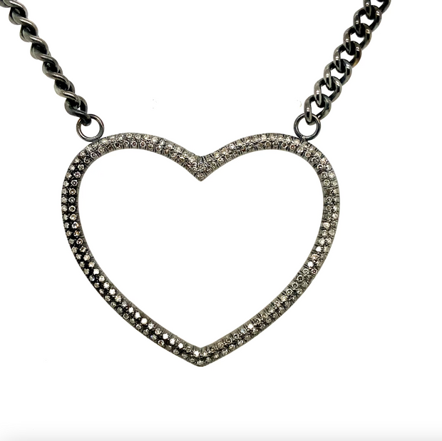 10K Yellow Gold Large Diamond Pave Heart Necklace - Ruby Lane