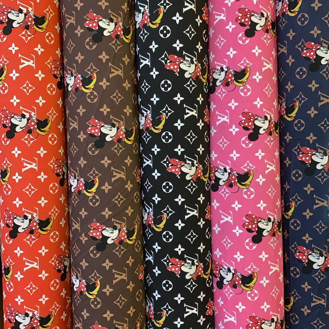 Louis Vuitton fabric with Mickey and Minnie Mouse pattern