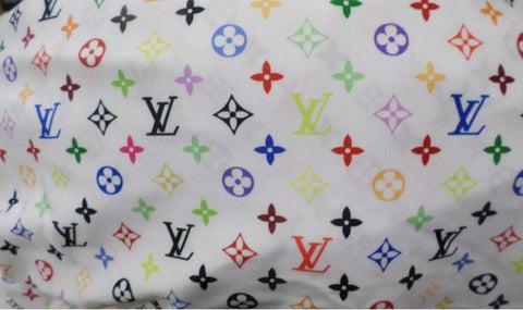 Black Louis Vuitton monogram print on white cotton fabric – logofabrics