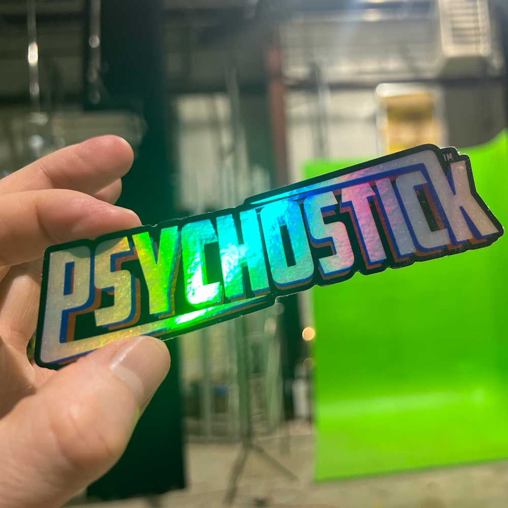 Shiny Hologram Psychostick Logo Sticker OMFG