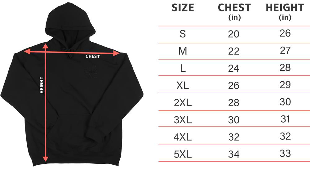 unisex sweatshirt size chart