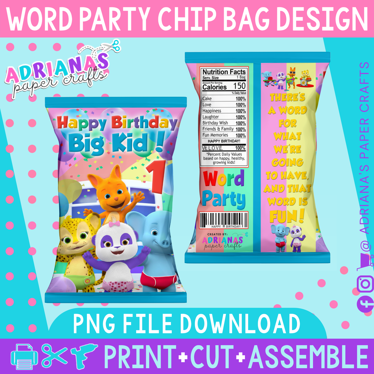 Word Party Birthday Chip Bag - INSTANT DOWNLOAD! – Adriana's Paper Crafts