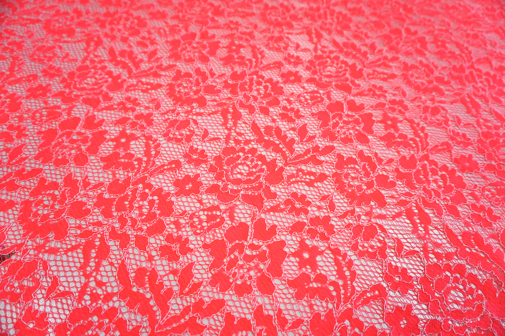 Fluro Coral & White Corded Lace – Fabric Muse