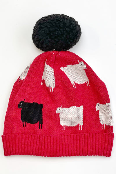 Cotton Country women's recycled cotton sheep print toque with faux fur pom pom - product