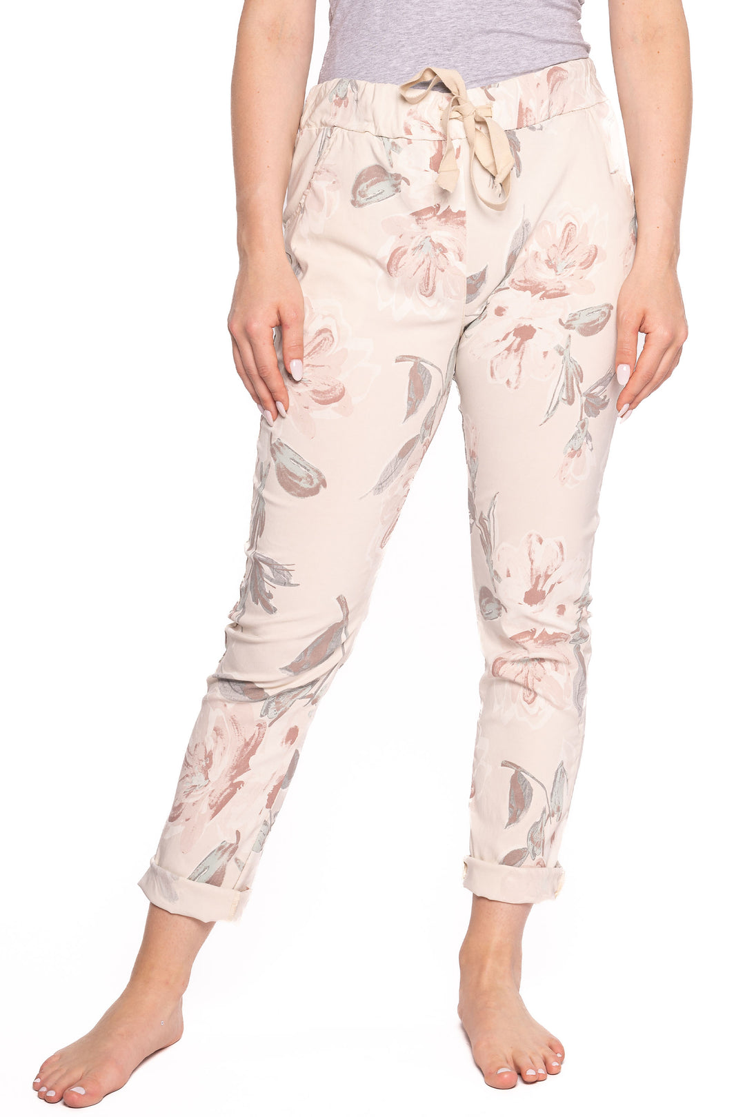 Etern Spring 2023 women's casual floral print jogger pant - sand front