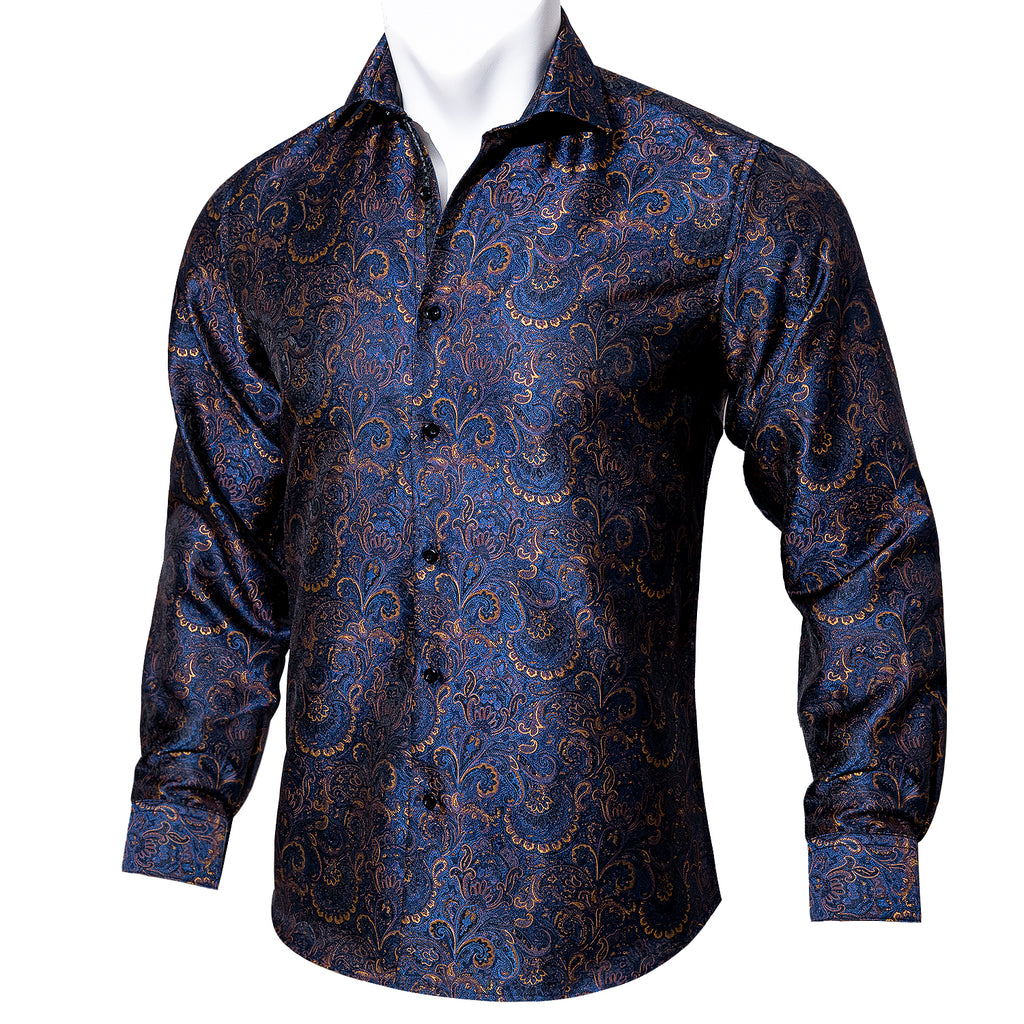 Barry.wang Luxury Blue Golden Floral Shirt – BarryWang