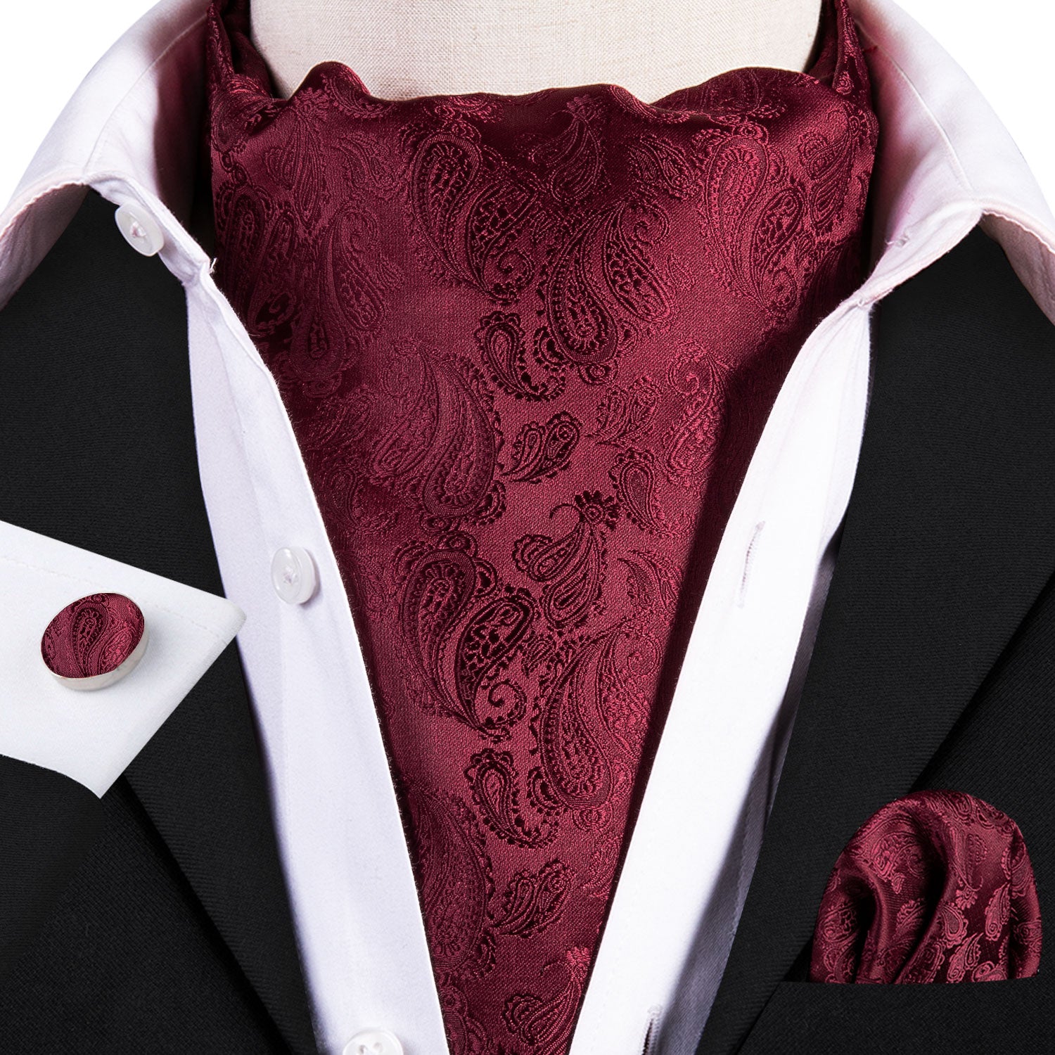 Deep Red Paisley Ascot Handkerchief Cufflinks – BarryWang