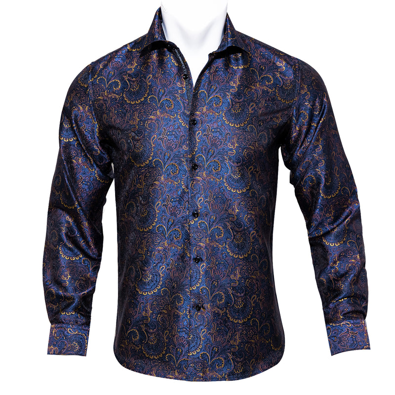 Barry.wang Luxury Blue Golden Floral Shirt – BarryWang