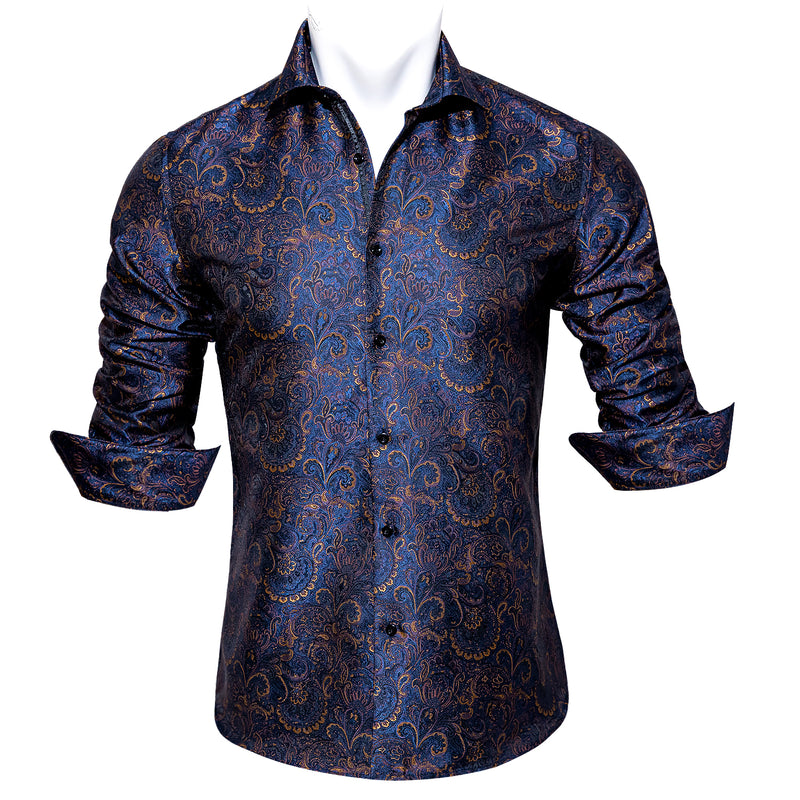 Luxury Blue Golden Floral Shirt – BarryWang